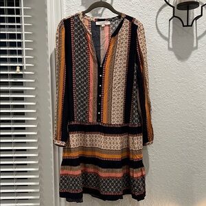 LOFT Long Sleeve Striped Dress - Black, Pink, Orange
